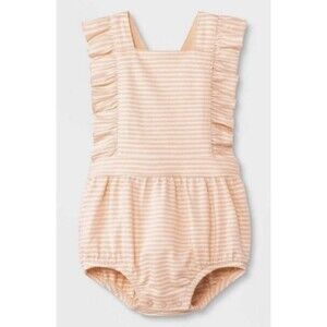 Cat & Jack 3/6 Ruffle Bubble Coral/Peach Colored Striped